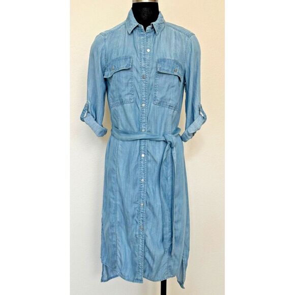 Jones New York Shirt Dress Women 6 Blue Chambray Pockets High Low Midi Dress - Picture 9 of 16